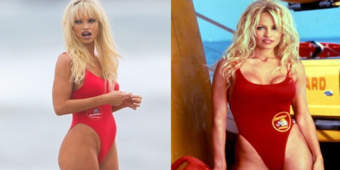 Lily James looks identical to Pamela Anderson in her Baywatch swimsuit