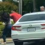 Man and woman spit on each other and exchange punches in gas line altercation