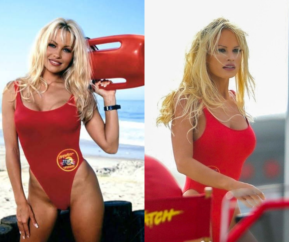 Lily James looks identical to Pamela Anderson in her Baywatch swimsuit