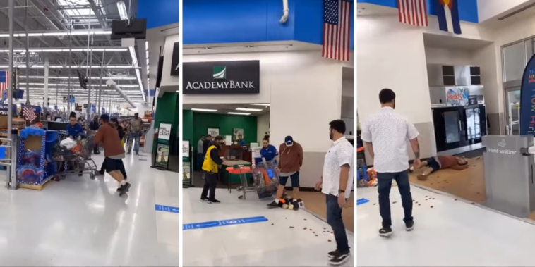 Walmart employee knocks out a customer with a punch after he spit on him