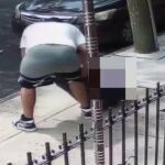 A street robber in New York City loses his pants as he struggles with his victim