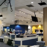 The local news crew was forced to flee when Hurricane Ida blew off the roof of their building
