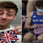 Olympic champion athlete Tom Daley knits while watching diving finals