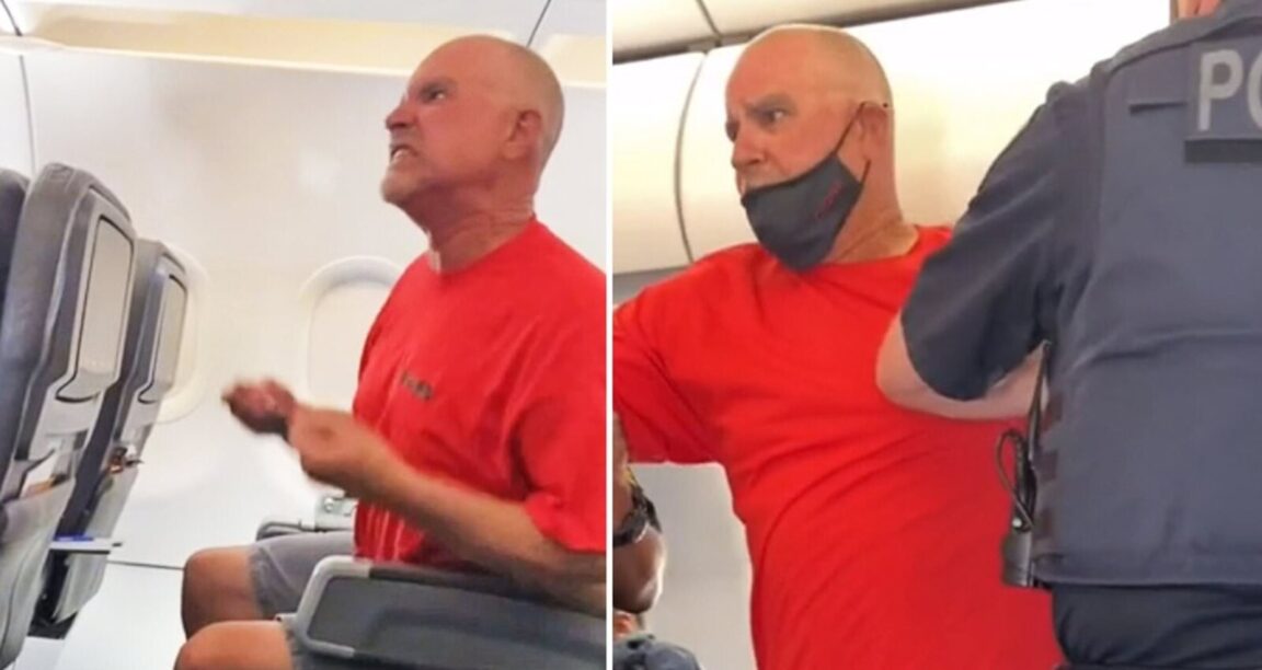 The passenger grunts and yells "Joe Biden" at the American Airlines crew