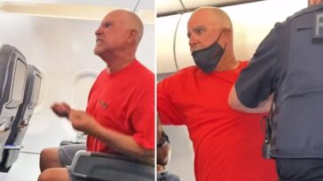 The passenger grunts and yells "Joe Biden" at the American Airlines crew