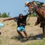 Border police on horseback use the whip on migrants seeking asylum