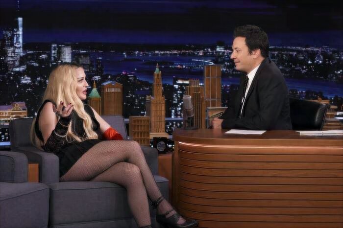 Madonna lifted her skirt on camera and laid down on Jimmy Fallon's table