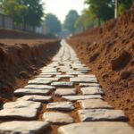 Excavation revealing ancient Roman road in London