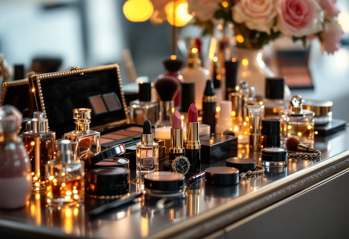 Immagine di look glamour per le festività con glitter
