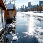 People skating on the frozen Rideau Canal in winter