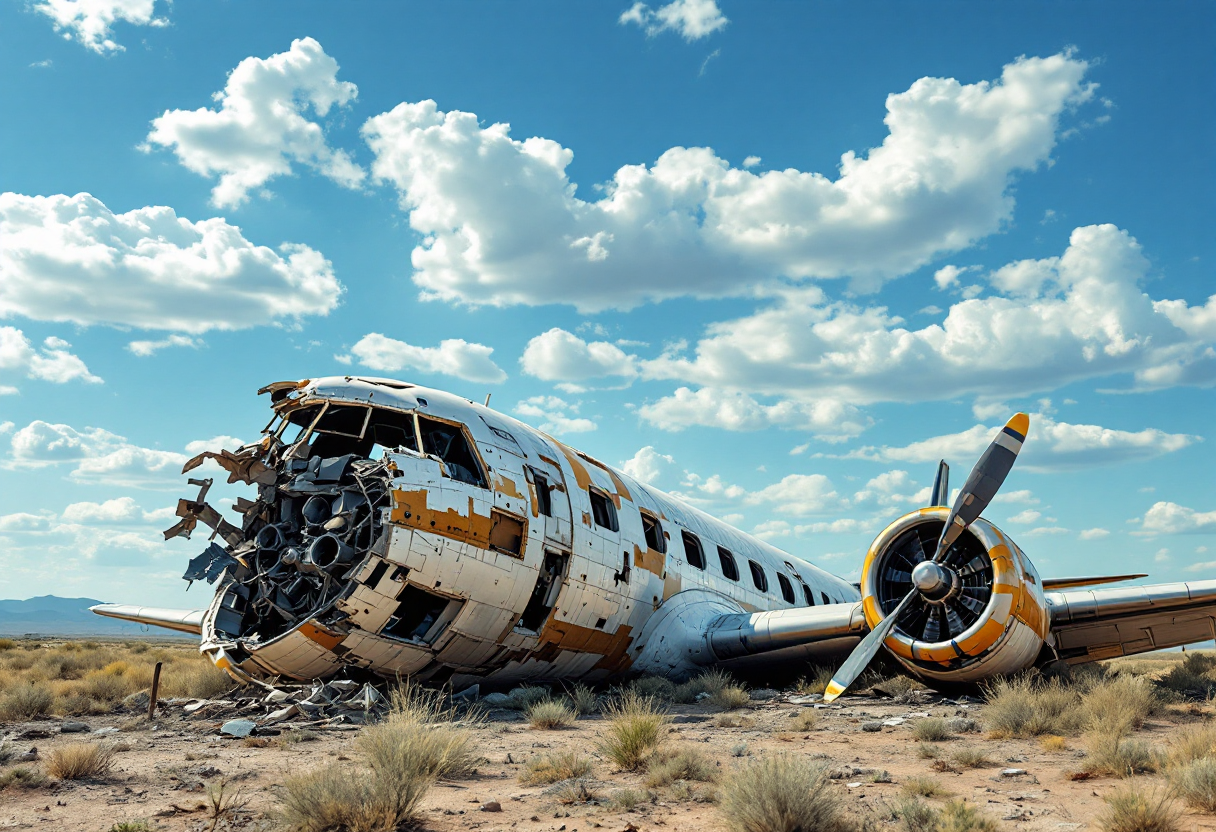 Twin-engine plane wreckage on Texas highway