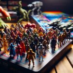 Adult playing with childhood toys, embracing nostalgia