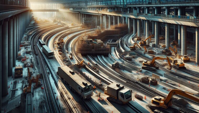 Construction workers collaborating on Toronto transit project