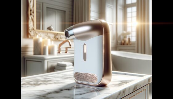 Young woman using at-home laser hair removal device