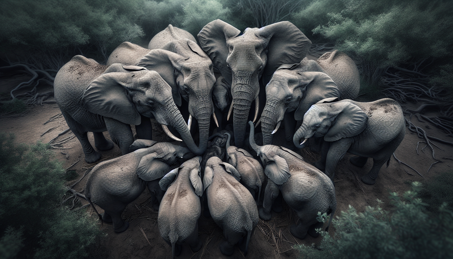 Elephants displaying instinctive behavior during an earthquake