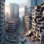 Istanbul skyline with earthquake aftermath visible