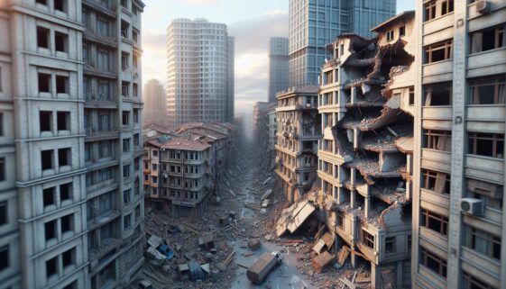Istanbul skyline with earthquake aftermath visible