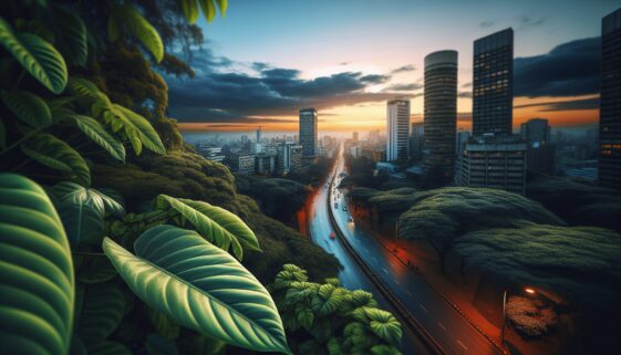 A lion in an urban area showcasing wildlife dangers