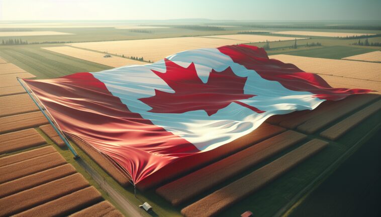 Giant flag of Manitoba waving proudly in the wind