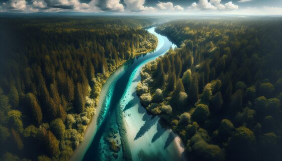 Wild salmon swimming in a river affected by pharmaceuticals