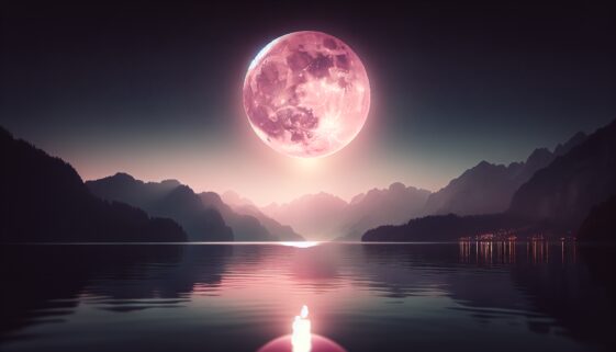 Illuminating pink moon symbolizing personal growth