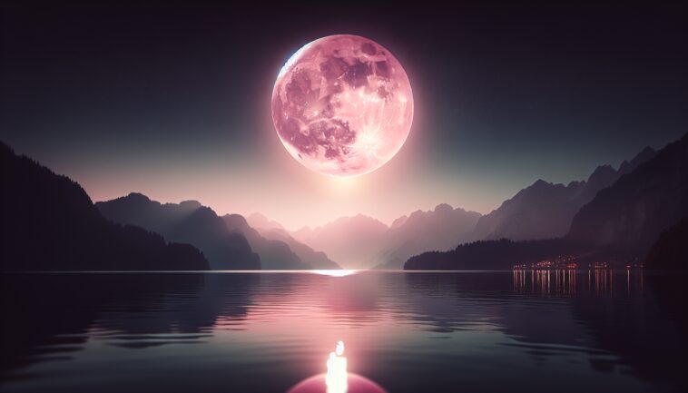 Illuminating pink moon symbolizing personal growth