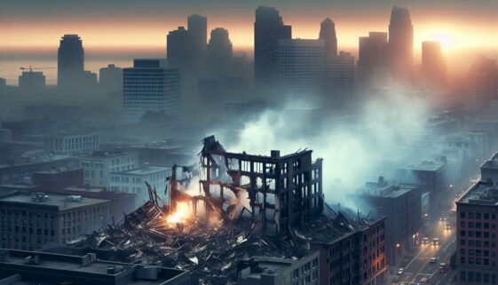 Image depicting arson attacks related to political violence in America