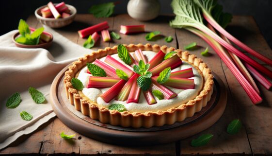 Delicious rhubarb ricotta tart on a plate