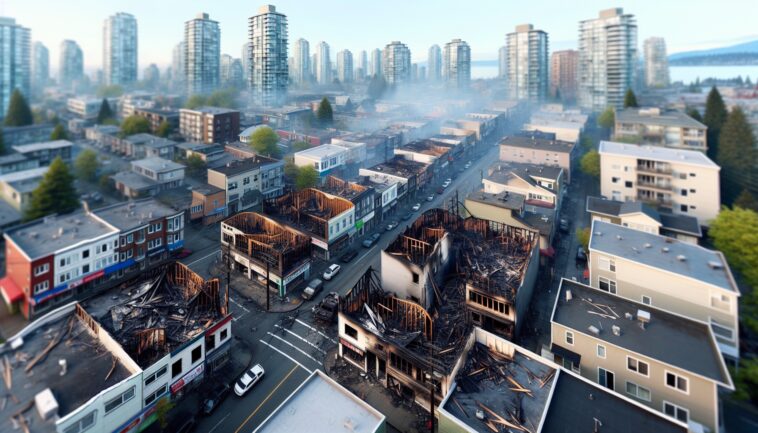 Firefighters battling a blaze in East Vancouver suspected of arson