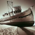 Unmanned shrimp boat on the beach in Florida