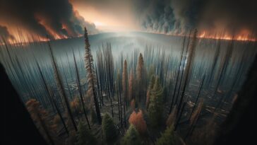 Wildfire smoke over Alberta landscape during crisis