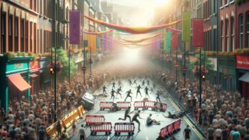 Crowd reacting to chaos at Main Street Festival