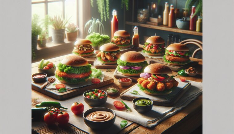 Delicious chicken burger with fresh toppings and bun