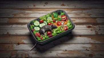 Dead rat discovered in a takeout salad container