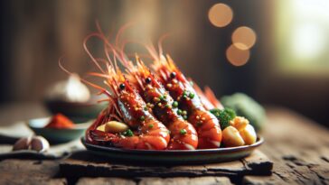 Spot prawns cooked with garlic and gochugaru seasoning