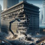Immagine della demolizione dello Sheraton Crossroads Hotel