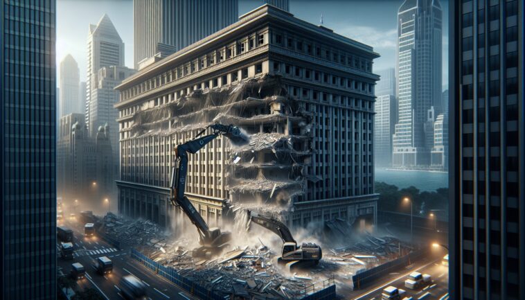 Immagine della demolizione dello Sheraton Crossroads Hotel