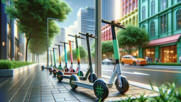 E-scooters parked in a sunny Regina street