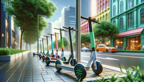 E-scooters parked in a sunny Regina street