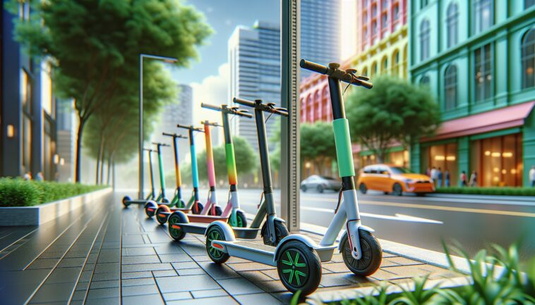 E-scooters parked in a sunny Regina street
