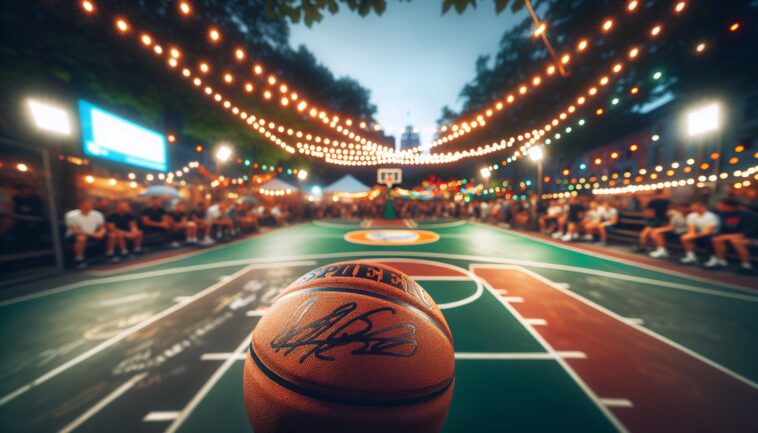James Dolan giving a signed basketball to a young fan