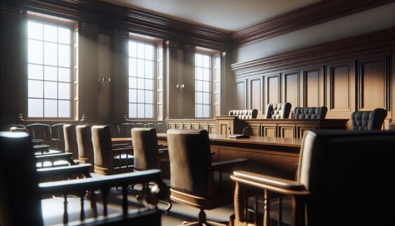 Emotional courtroom scene depicting love and jealousy