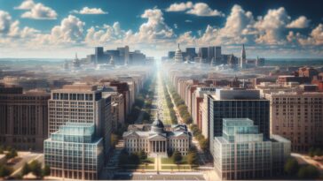 Washington D.C. skyline with NFL Draft 2027 banner