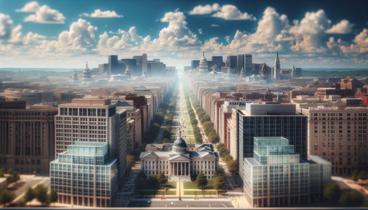 Washington D.C. skyline with NFL Draft 2027 banner