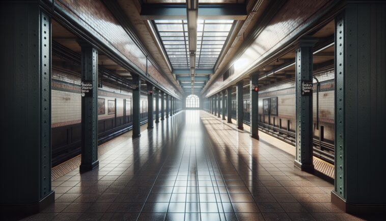 Security guard monitoring subway fare evaders in NYC