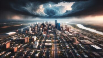 Severe thunderstorm clouds over Edmonton, Alberta