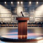 Trump discussing media and cultural issues in a debate