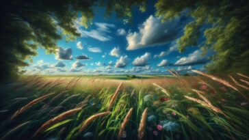 Sunny summer landscape in Canada with blue skies