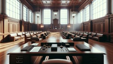 Strategic courtroom scene during a high-profile trial