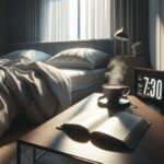 Person hitting snooze button on alarm clock